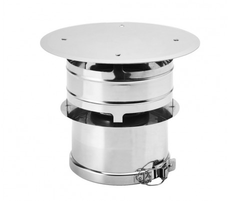 CHAPEAU ANTI PLUIE AVEC PROTECTION VENT - ISOLE INOX Diamètre intérieur 80  Finition Inox